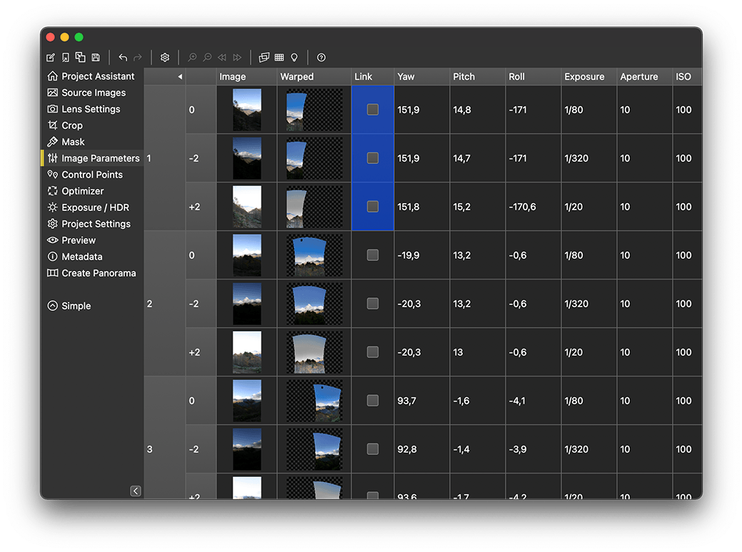 Linking bracketed exposures